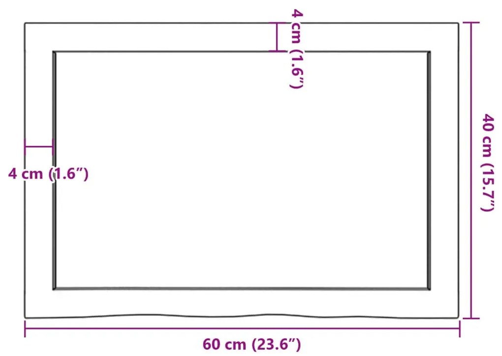világosbarna kezelt tömör fa fürdőszobai pult 60x40x(2-6) cm