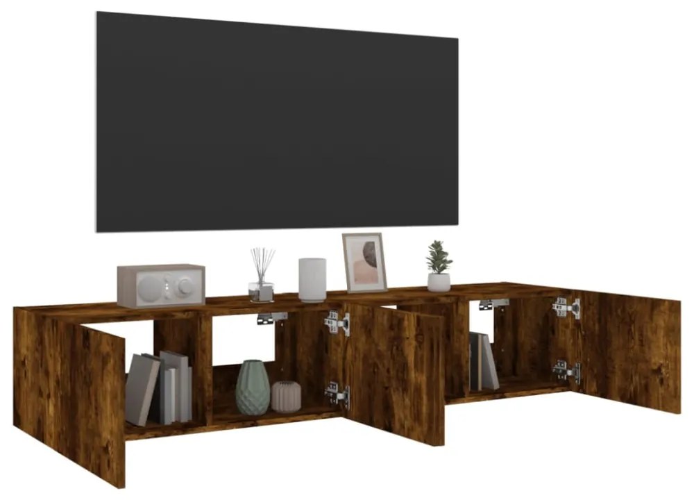 2 db füstös tölgy fali TV-szekrény LED-ekkel 80x35x31 cm