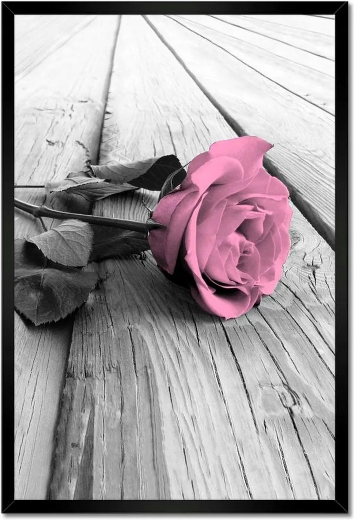 Poszterek keretben 40x60 Rózsa világos deszkákon