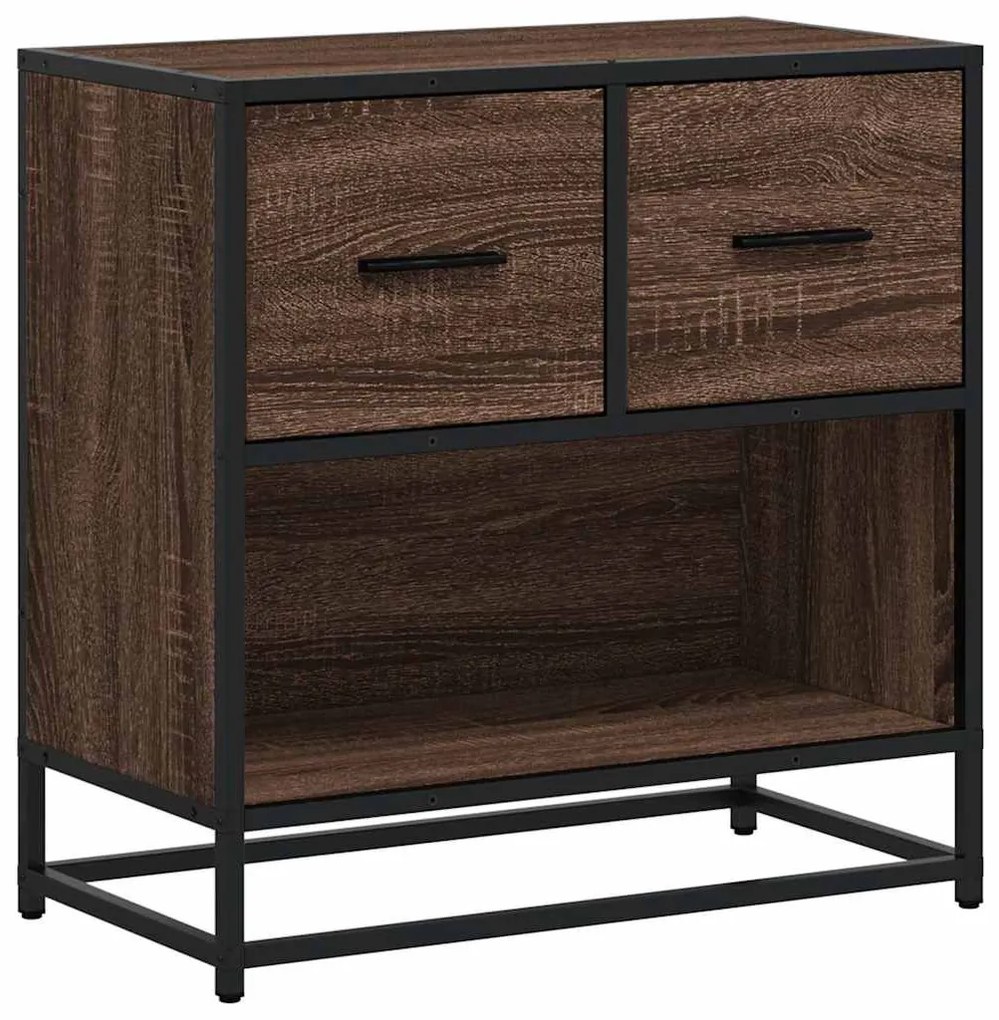 Barna tölgy színű szerelt fa és fém éjjeliszekrény 60x31x60 cm