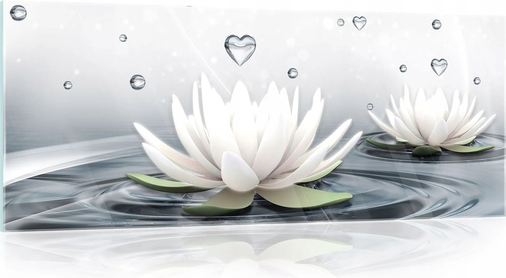 Üvegfestmény Virágok Liliomok Víz Fürdőszoba Konyha Ellenálló 125x50