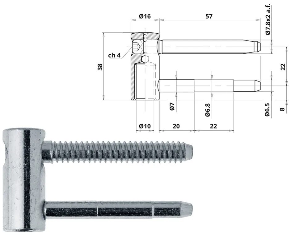 Otlav pánt 3D hosszúcsap.16mm LÁNY Ezüst csaphossz 57 mm