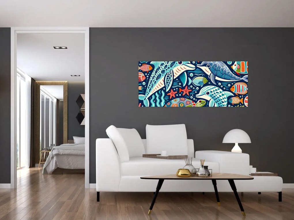 Kép – Rajzolt vízi állatok (120x50 cm)