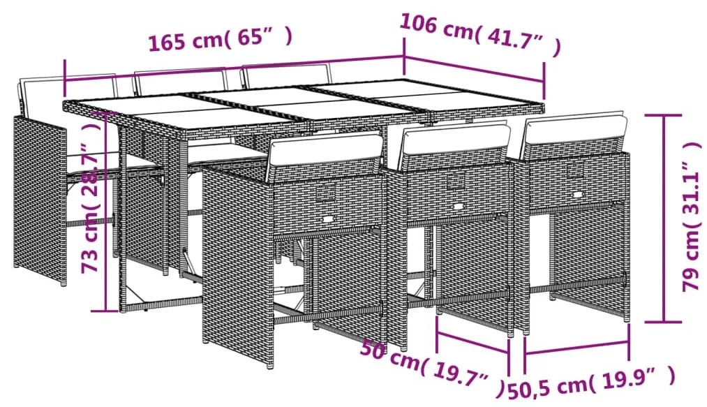 vidaXL 7 részes vegyes bézs polyrattan kerti étkezőgarnitúra párnákkal