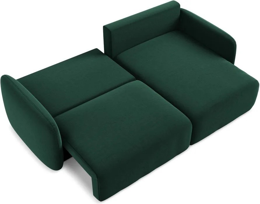 Sötétzöld bársony kinyitható-tárolóhelyes sarokkanapé (jobb oldali-heverő résszel) Kalena – Makamii