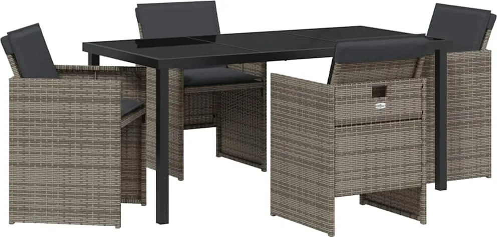 vidaXL Kert étkező szett 5 pcs Szürke polirattan