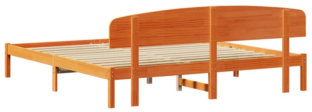 Ágykeret Fejházzal Gyantázott Barna 200x200 cm Tömör Fenyő