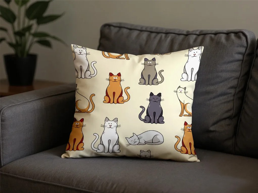 2 db díszpárnahuzat szett COLORED CATS BLEND 45x45 cm, krémszínű