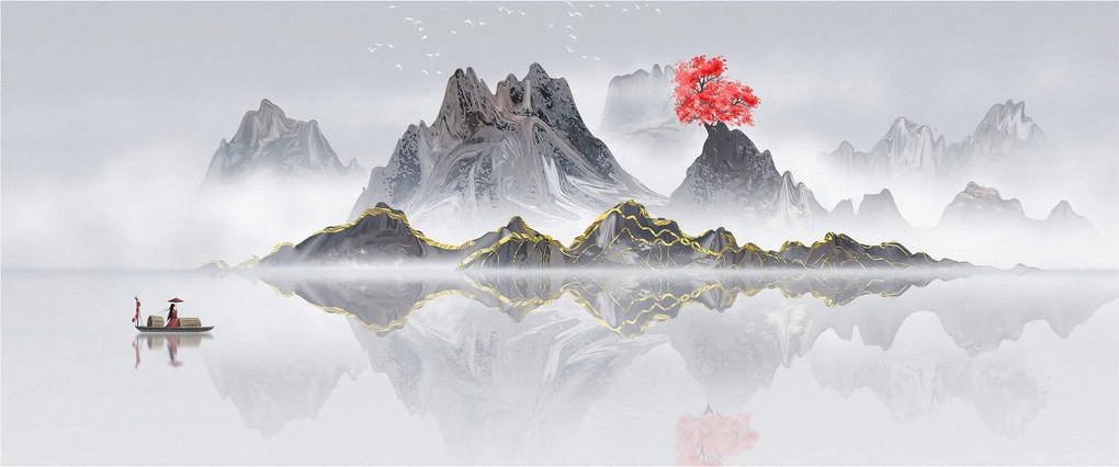 Kép - Hegyek a ködben (120x50 cm)