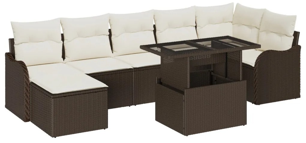 8 darabos kert kanapé szett párnákkal Barna Poly Rattan, 2 fős kert kanapé párnákkal Barna Poly Rattan