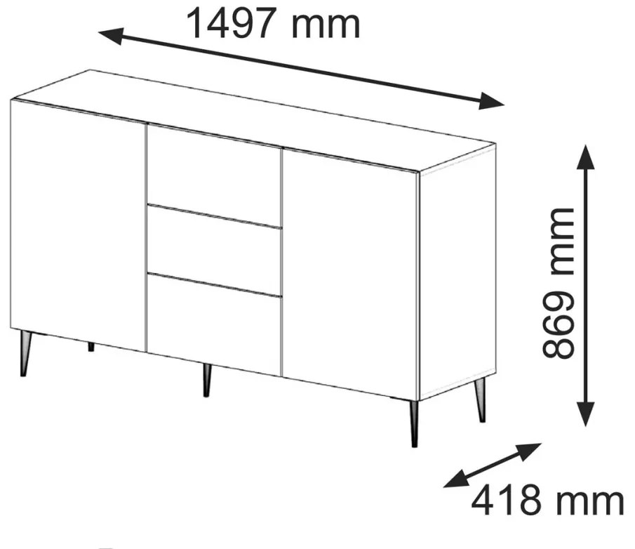 KOMÓD FEKETE / ARANY SZÍNBEN. 150 CM. RAVENNA B 2D3S