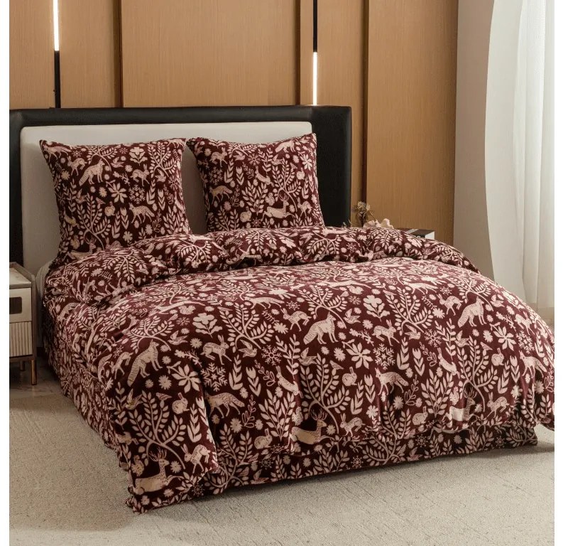 Mikroplüss ágyneműhuzat FOREST ANIMALS bordó Ágyneműhuzat mérete: 70 x 90 cm | 140 x 200 cm