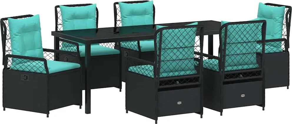 vidaXL Kert étkező szett 7 pcs Fekete polirattan