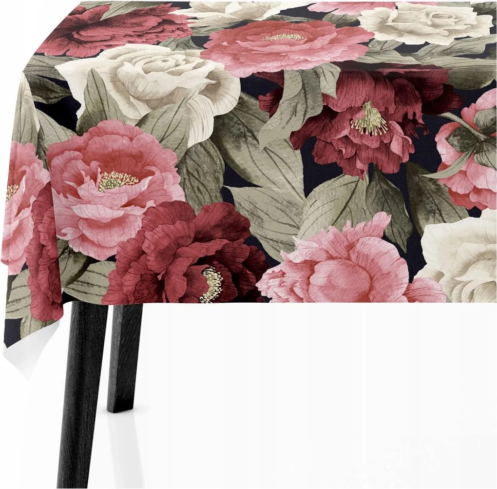 Abrosz Dekoratív Asztal 140x220 Virágok Bordó Rózsa 7832