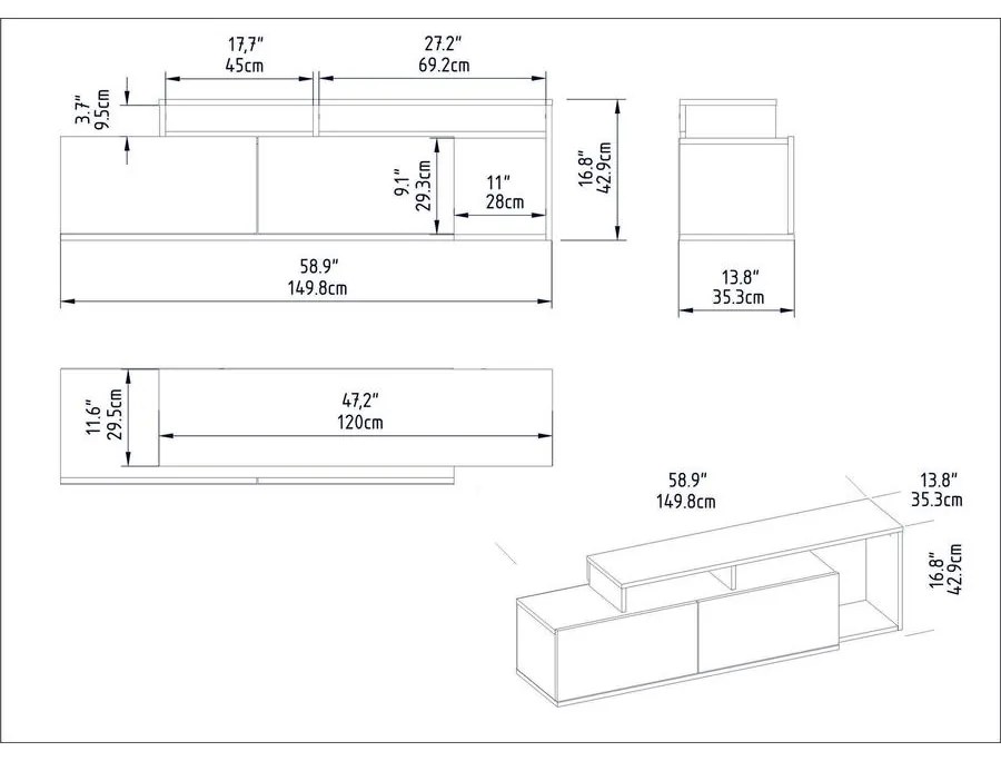 TV szekrény Nexera - Black, Walnut