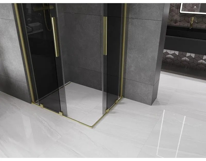 Mexen Velar Duo, zuhanykabin tolóajtóval 100 x 90 cm, 8mm szürke üveg, arany matt, 871-100-090-42-55