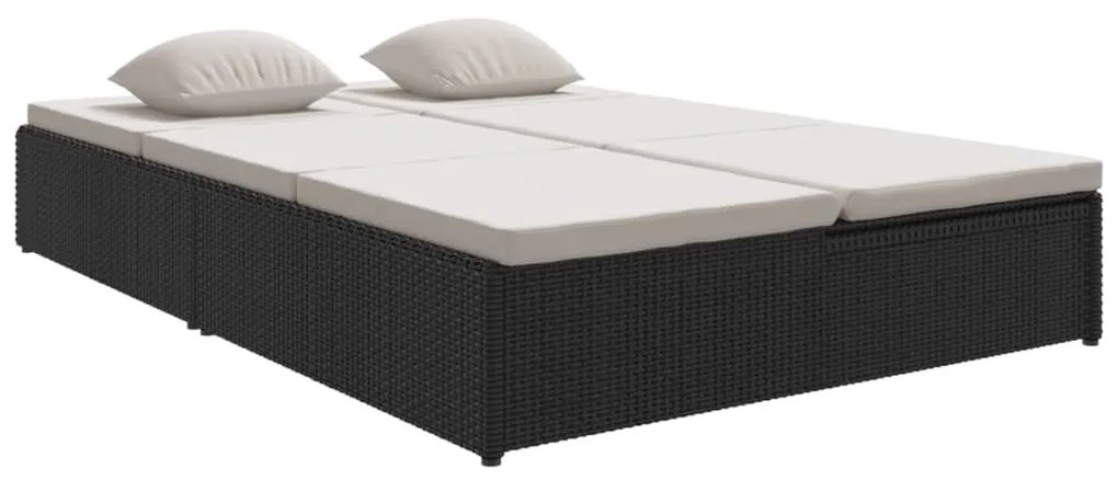 Fekete polyrattan átalakítható napozóágy párnákkal