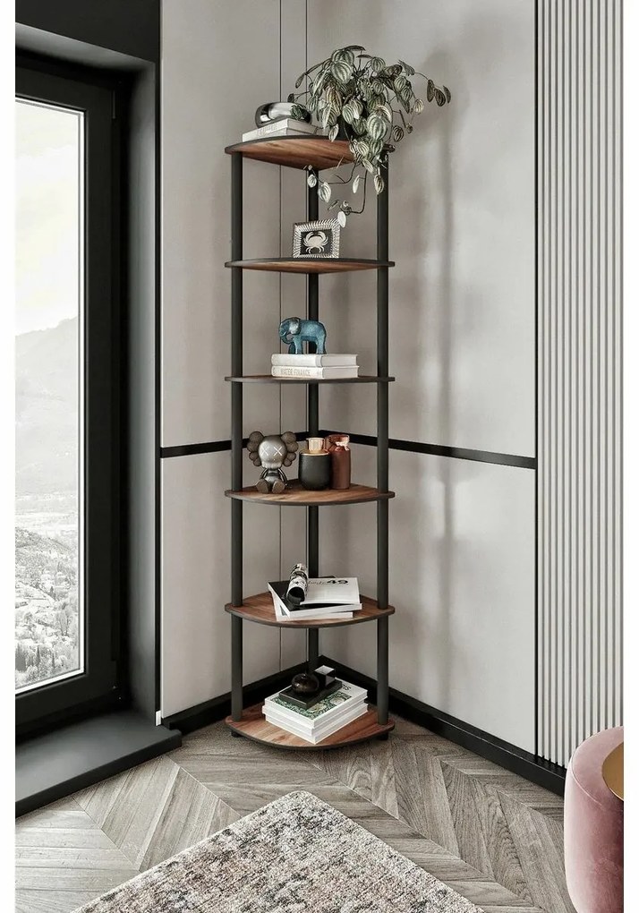 Corner Walnut polcállvány, 6 polcok, M