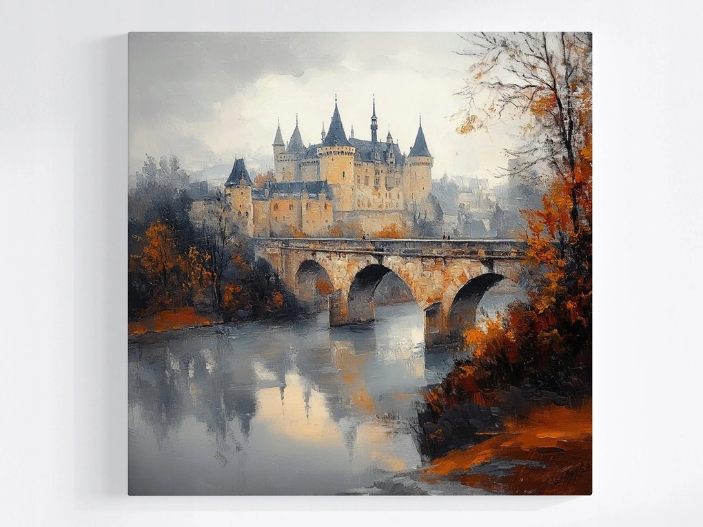 Poszter Tájkép Építészet Kastély Híd Folyó Ősz 40x40