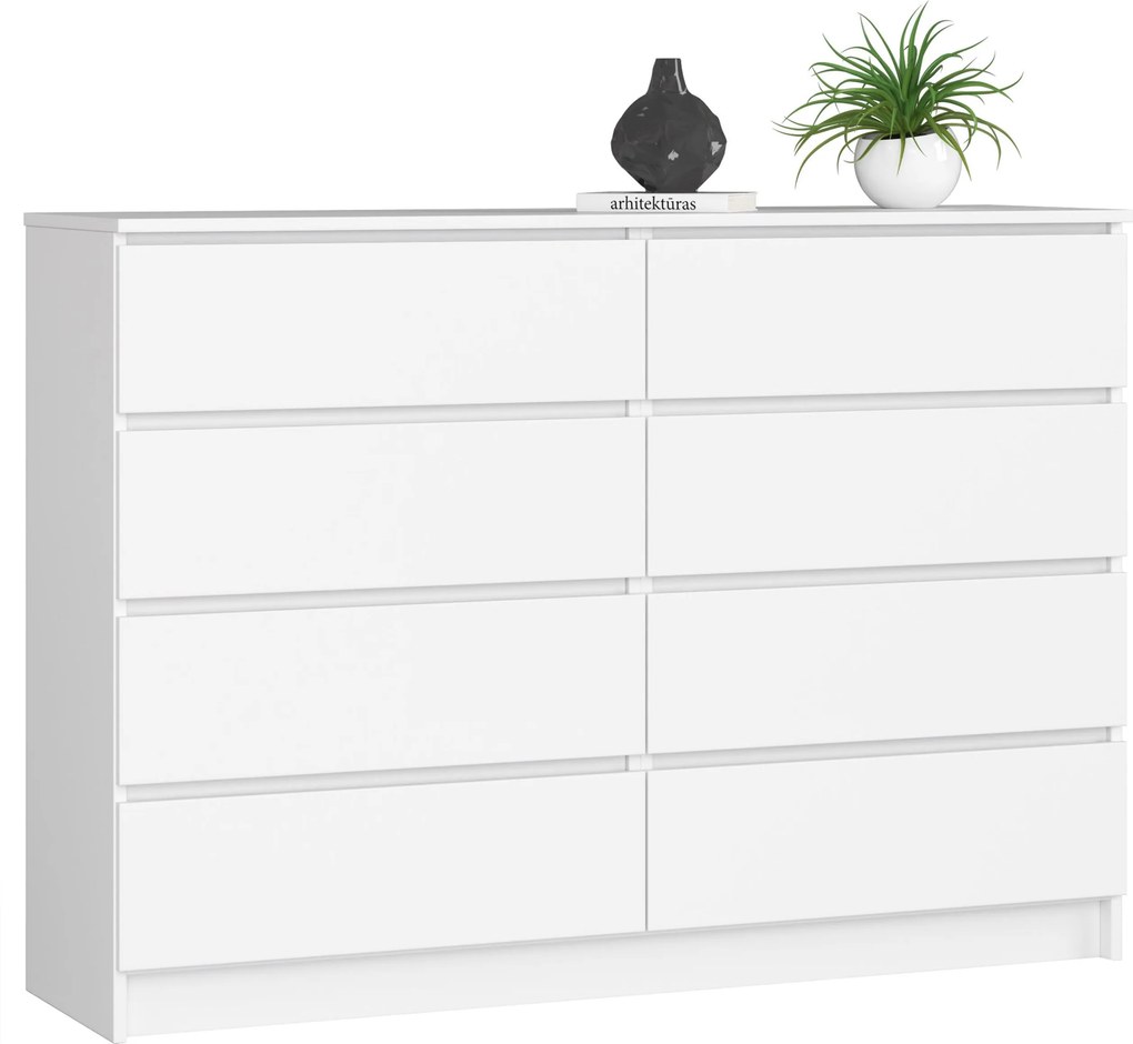 Komód szekrény K140 8 fiókos fehér Akd