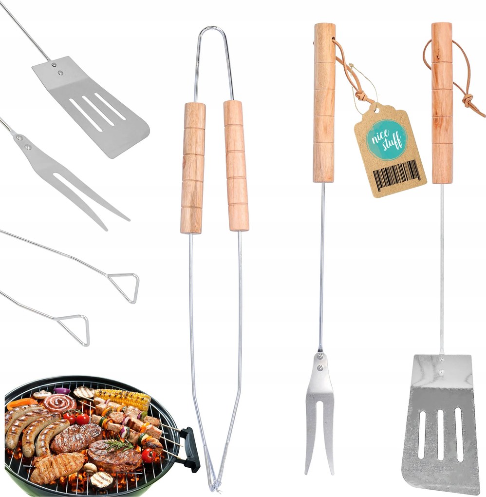 Grill kiegészítők szett fogó lapát húsvilla 3 db-os hosszú