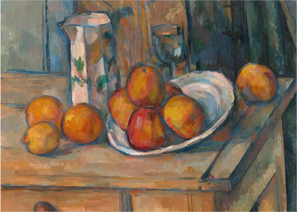 Üveg kép - Paul Cézanne, Still Life with Milk Jug and Fruit, reprodukciók (70x50 cm)