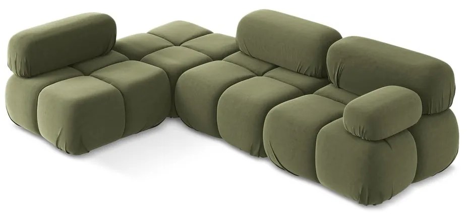 Világoszöld bársony moduláris sarokkanapé (bal oldali) Lokua – Makamii