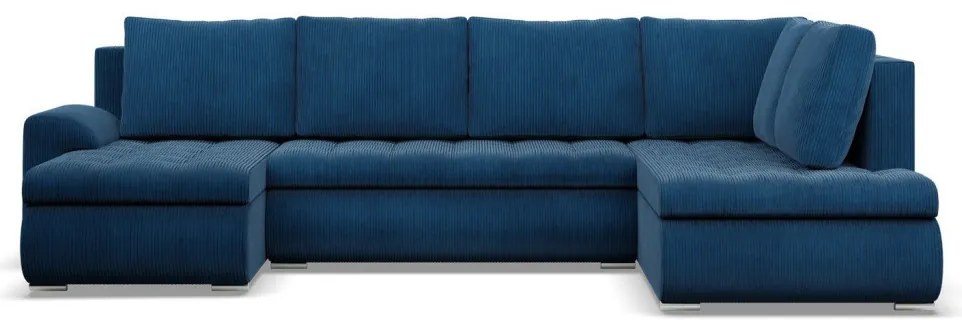 Tokio U sarokkanapé, 3 ágyneműtartóval, kordbársony, jobboldali, kék