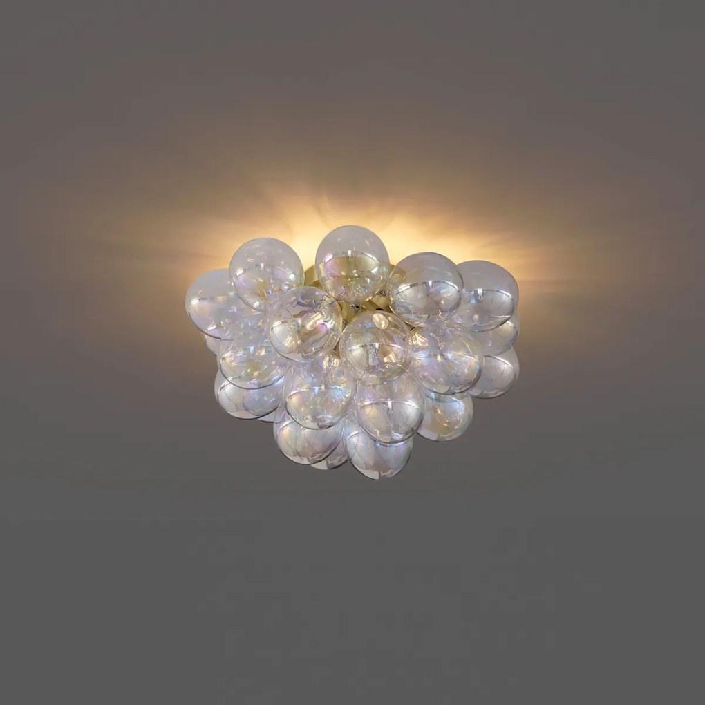 Dizájn mennyezeti lámpa sárgaréz színű, szivárványos üveggel, 6 fényponttal - Uvas