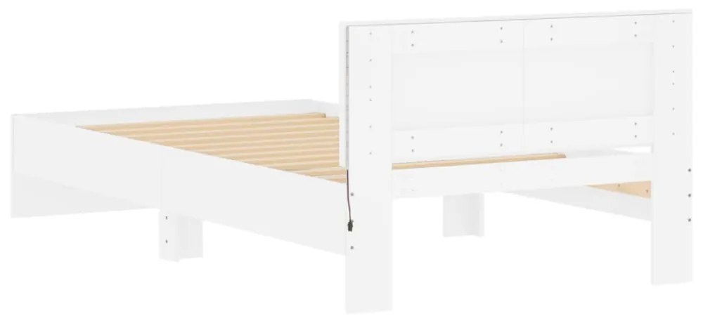fehér ágykeret fejtámlával és LED-világítással 100 x 200 cm