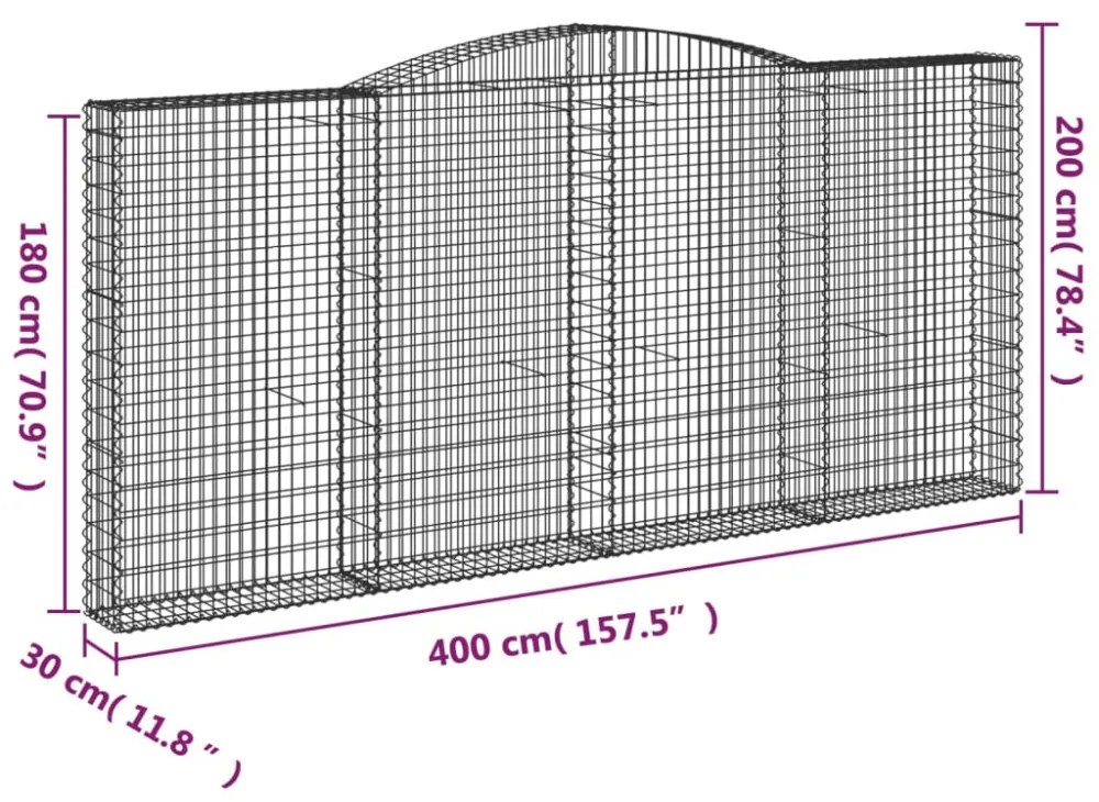 2 db íves horganyzott vas gabion kosár 400x30x180/200 cm