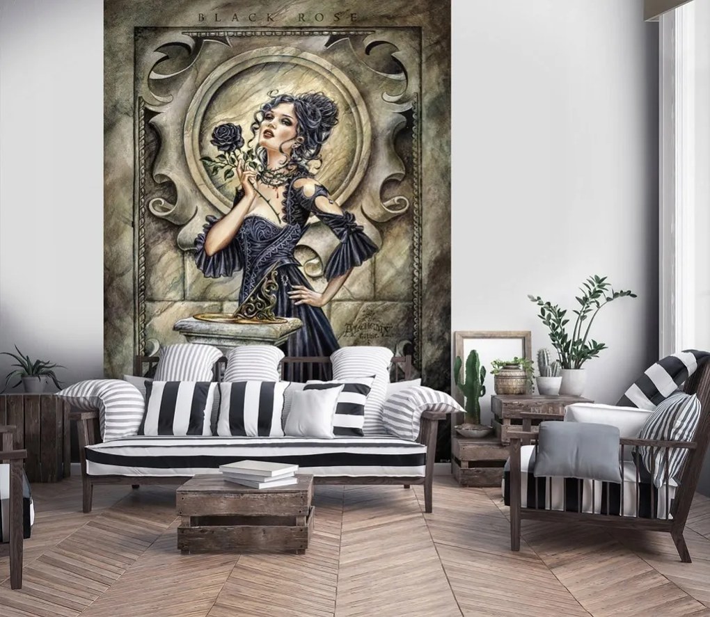 Vinyl fotótapéta 184x254 Lányok Nő fekete és fekete rózsában