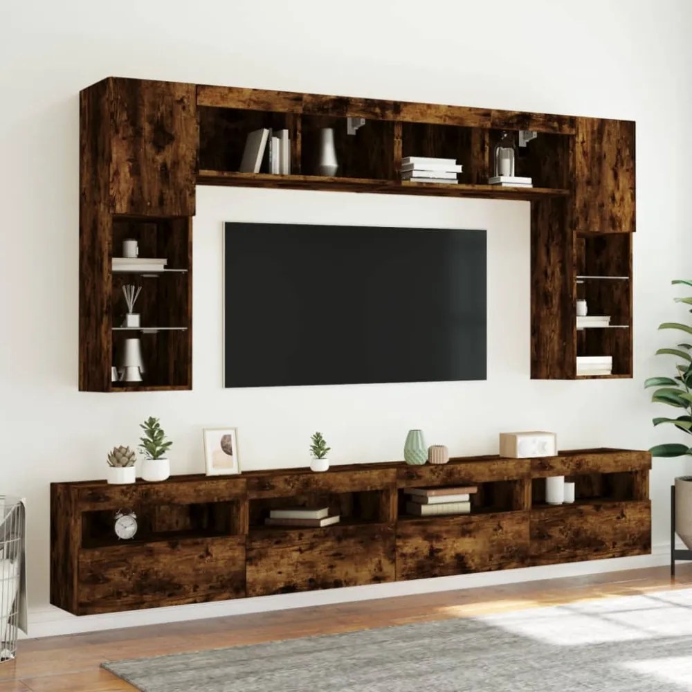 2 db füstös tölgy fali TV-szekrény LED-ekkel 60x30x40 cm
