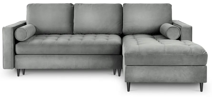 Santo világosszürke kinyitható bársony sarokkanapé, jobb oldali - Milo Casa