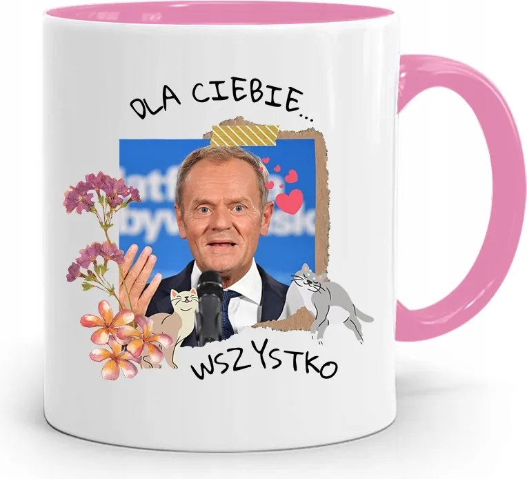 Donald Tusk Rózsaszín Bögre Platform Ajándék fényképes nyomtatással