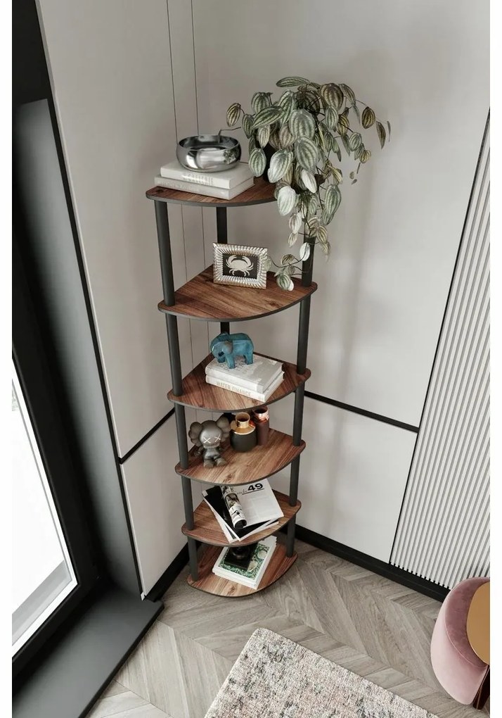 Corner Walnut polcállvány, 6 polcok, M