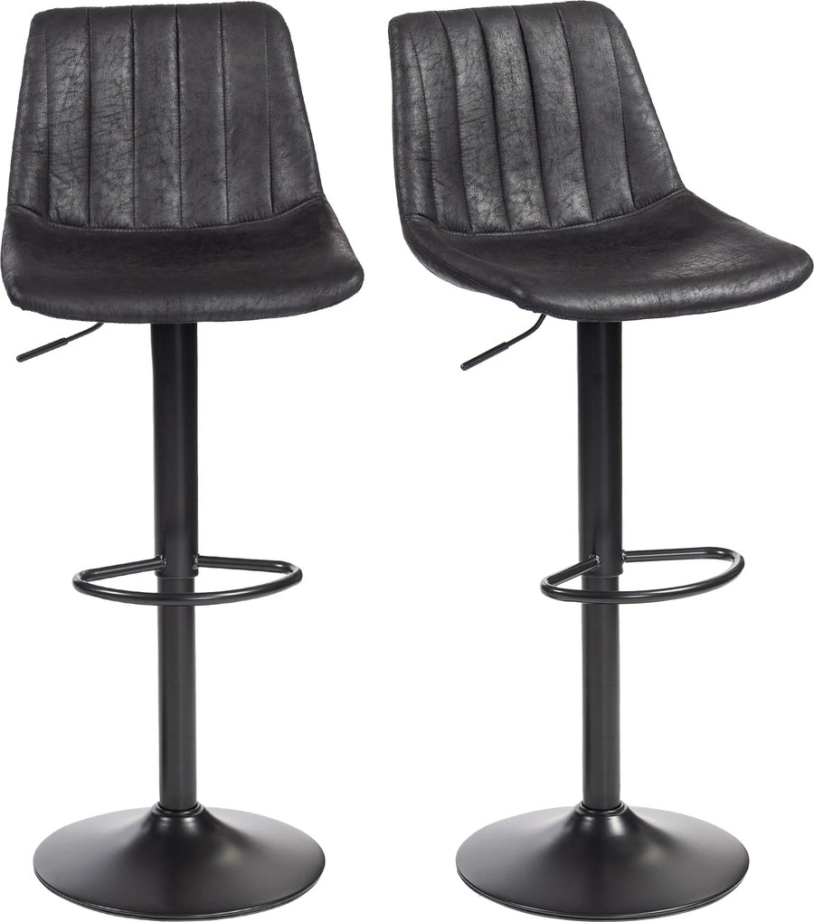 HOMCOM Bar Stools 2-Pack, Padded Metal Frame Bar Chairs with Backrest, Height-Adjustable Kitchen Stools with Footrest, 360° Swivel, Counter Stools for