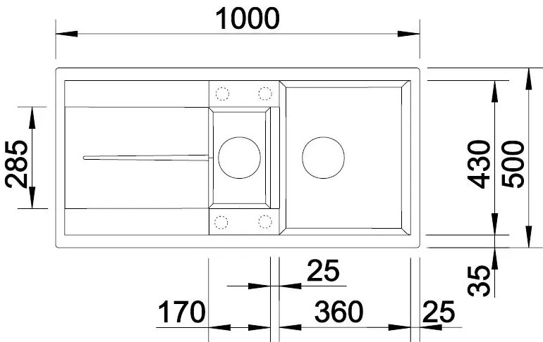 Blanco Metra 6 S, szilgránit mosogató 1000x500x190 mm, 1,5-kamrás, fekete, BLA-525927