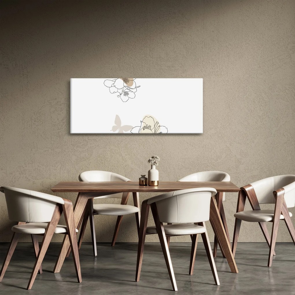 Kép - Bézs virágok pillangóval N⁰2 (120x50 cm)