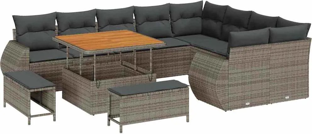vidaXL Kerti Kanapé Szett 12 pcs Szürke polirattan