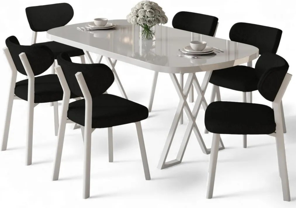 Axton étkezőgarnitúra, fehér-fekete, 168 cm – TR240CHR2717