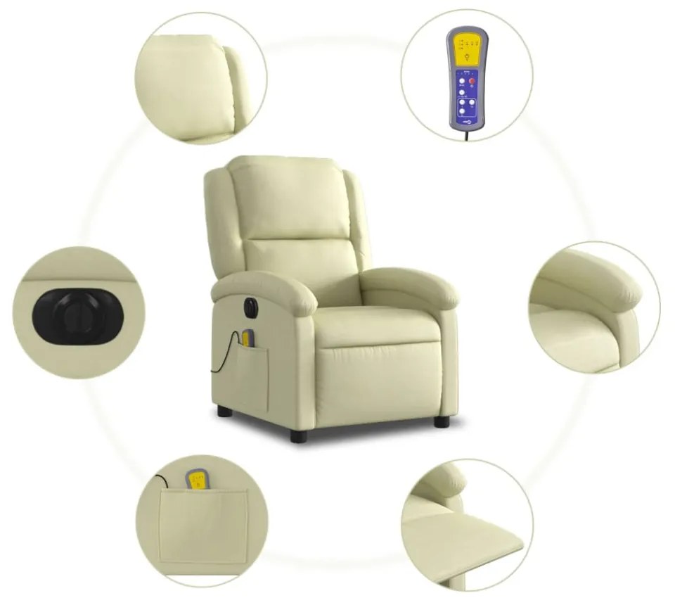 krémszínű valódi bőr elektromos dönthető masszázsfotel