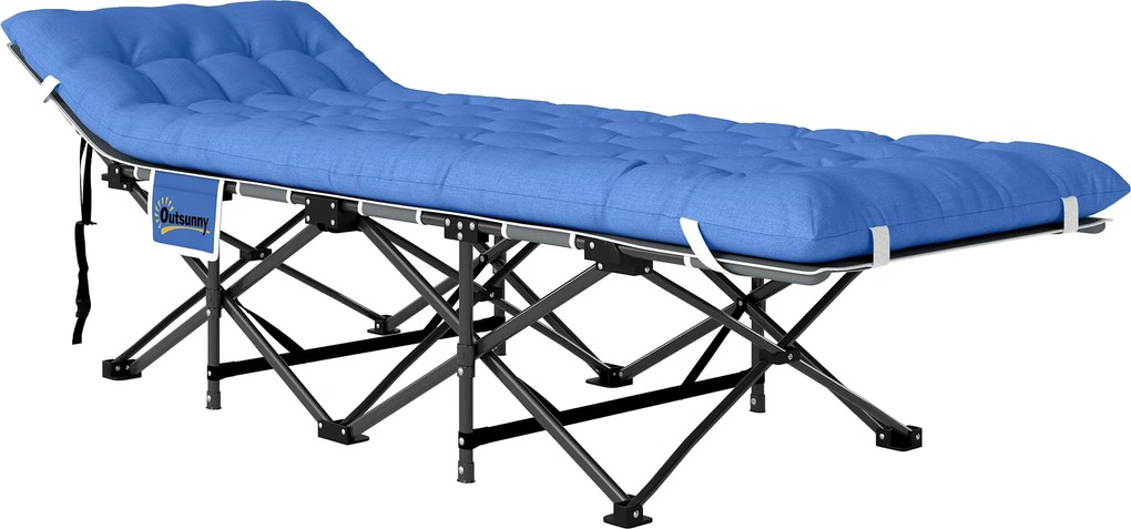 Outsunny Mazsolázó Kempőágy Matrac, Párna, Oldalsó Zseb – 190 x 65 x 37 cm – Felnőtt Vendégágy Maximum 150 kg Terhelhetőséggel - Összecsukható Ágy Kül