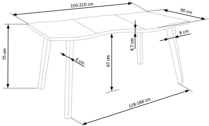 Dickson Bővíthető Étkezőasztal 150-210cm Natúr tölgy - Fekete