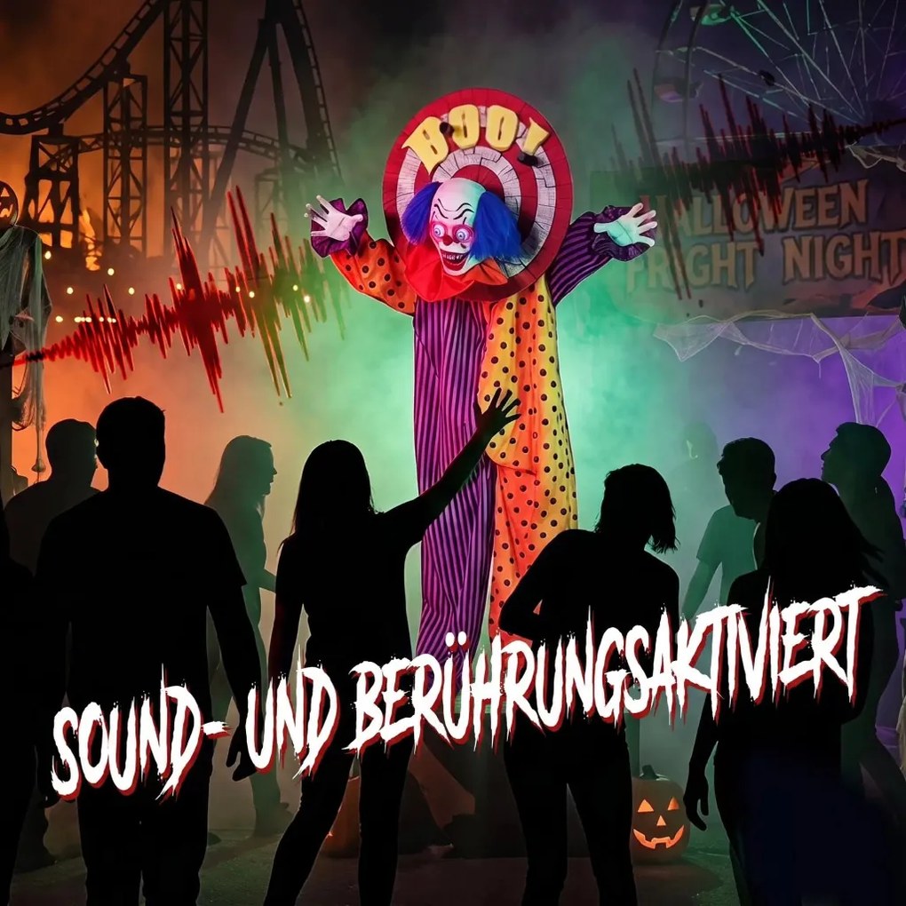 HOMCOM 167 cm-es életnagyságú animált halloweeni bohóc