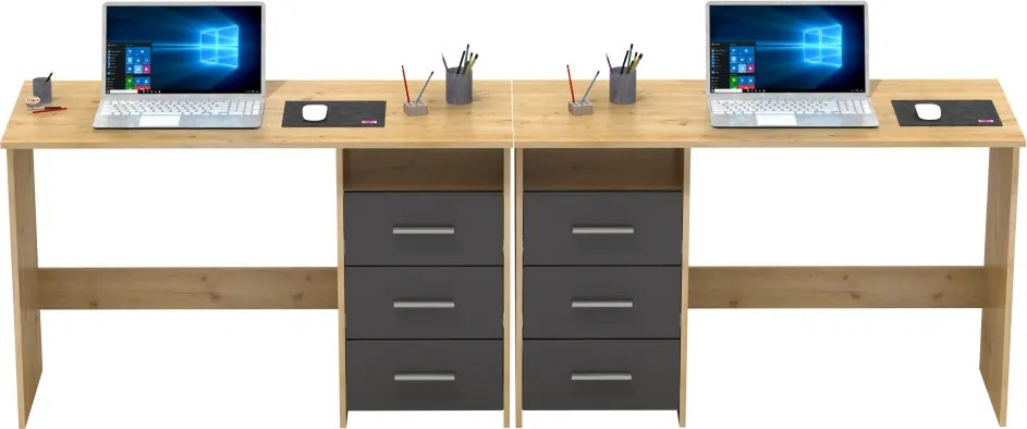 Számítógépasztal, artisan tölgy/grafit, LARISTOTE NEW