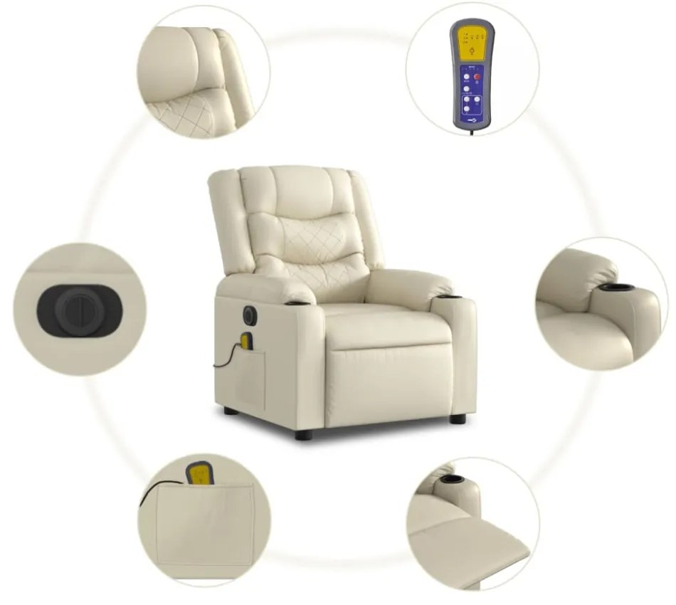 vidaXL elektromos krémszínű műbőr felállást segítő masszázsfotel