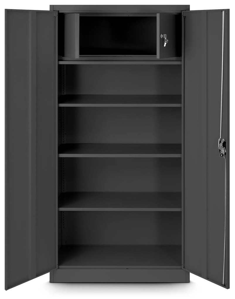 Fém polcos iratszekrény ajtókkal és személyes kis szekrénnyel TOMASZ, 900 x 1850 x 450 mm, antracit