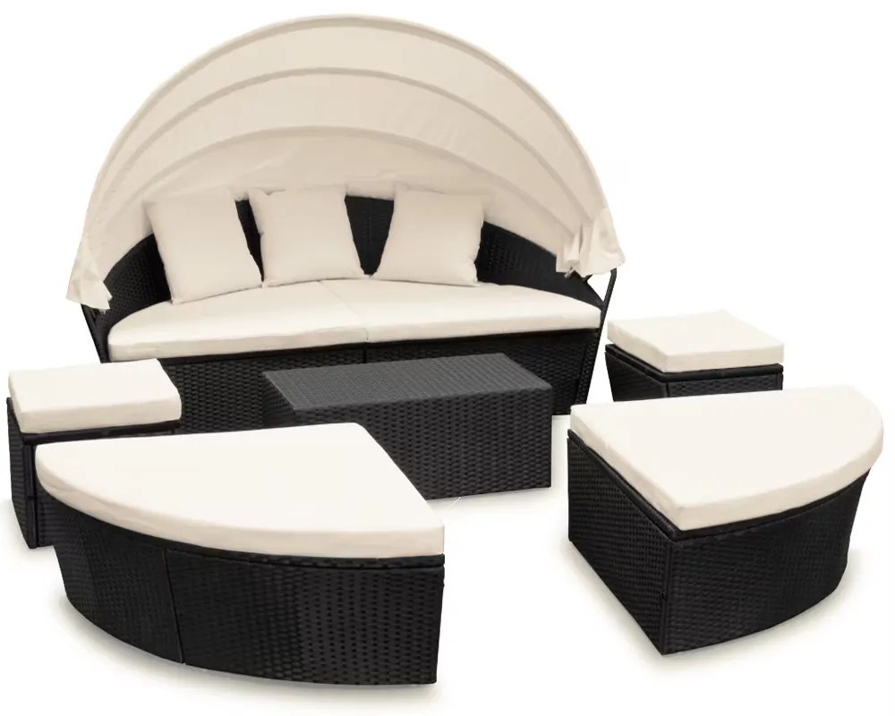 Deuba Rattan kerti ágy LAZY BIG Ø226 cm - fekete