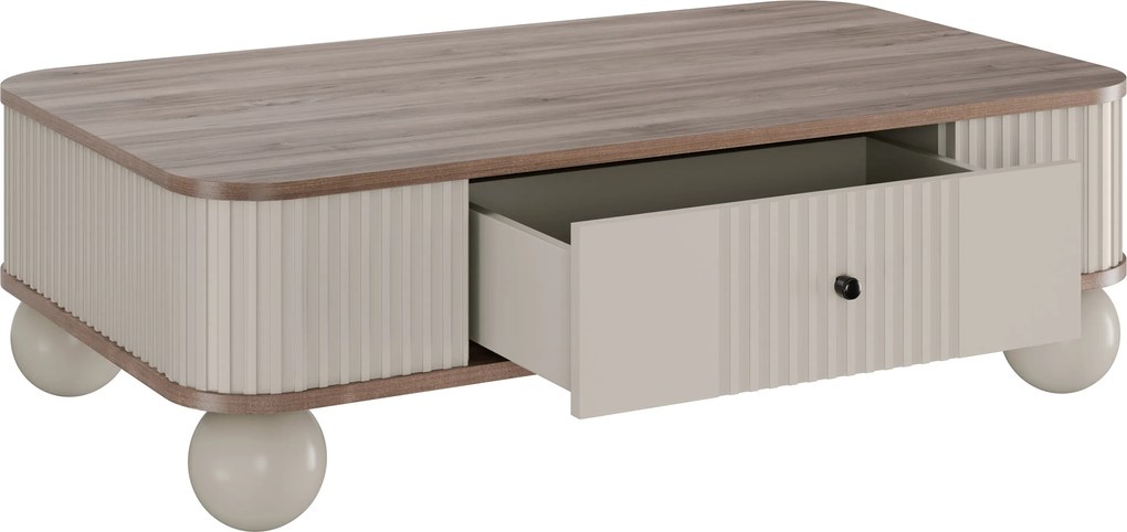 Vesper dohányzóasztal 103x60 cm fiókkal - kasmír / dió / fekete fogantyúval / gömb lábakkal